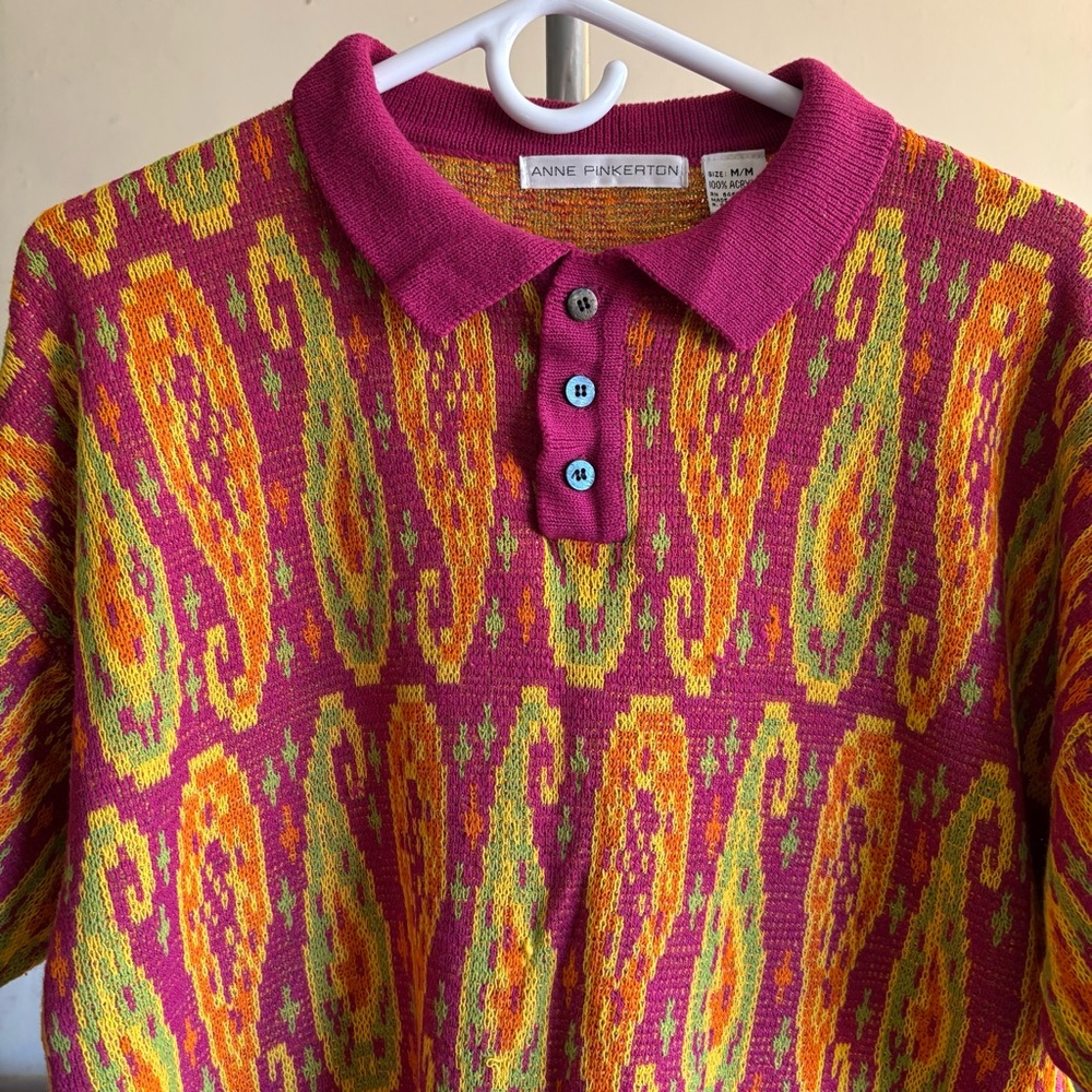 Vintage Art To Wear Knit Polo Sweater Top Size M - Picture 3 of 10